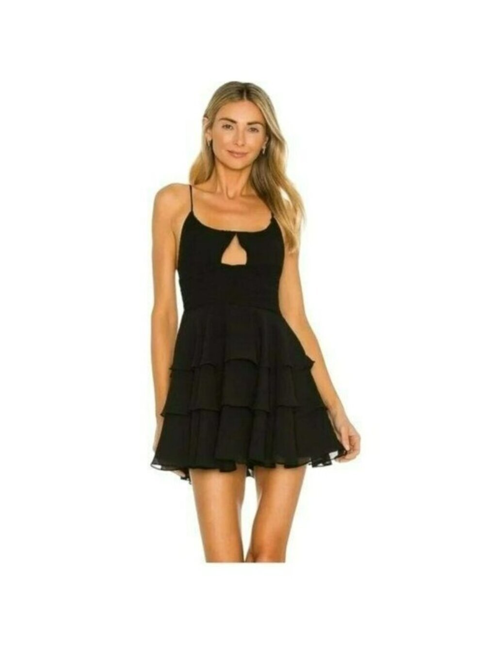 New Michael Costello Black Ariana Cutout Ruffle Flouncy Mini Dress